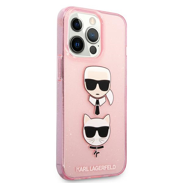 KARL LAGERFELD Apple iPhone 13 13 Pro Glitter Karl`s & Choupette Rosa Hülle